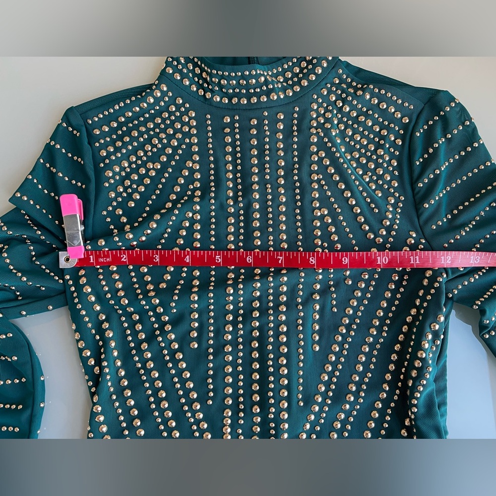 *NWT* Marciano Teal and Gold Studded Long Sleeve Dress SOLD OUT Color - Picture 10 of 11